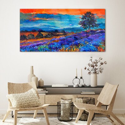 Colorful landscape in sunset Glass art print