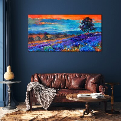 Colorful landscape in sunset Glass art print