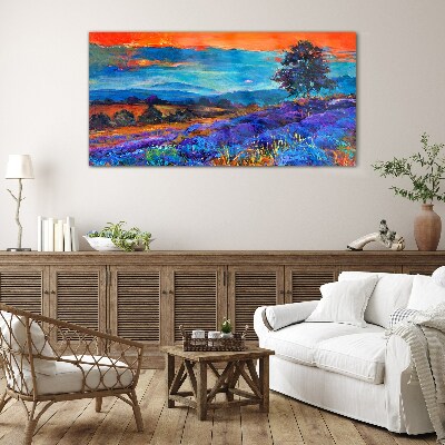 Colorful landscape in sunset Glass art print