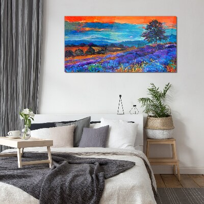 Colorful landscape in sunset Glass art print