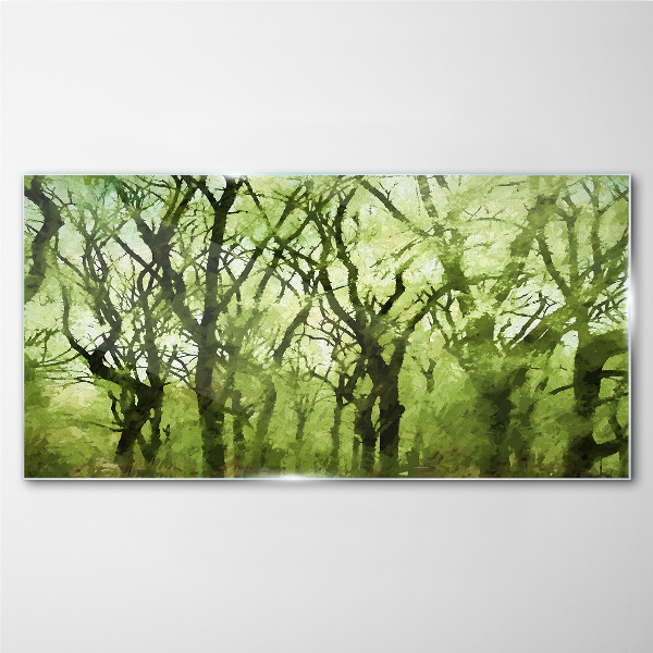 Green forests in misty light Glass art print