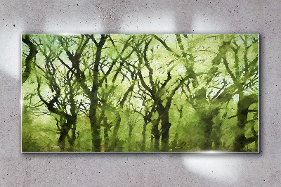 Green forests in misty light Glass art print