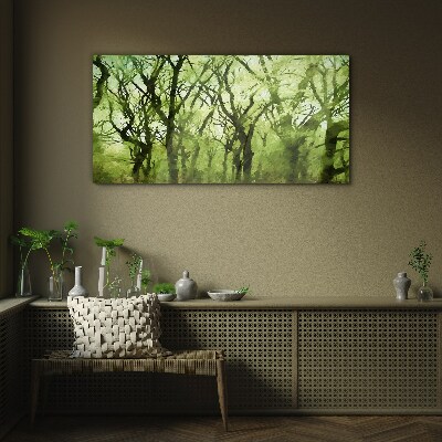 Green forests in misty light Glass art print