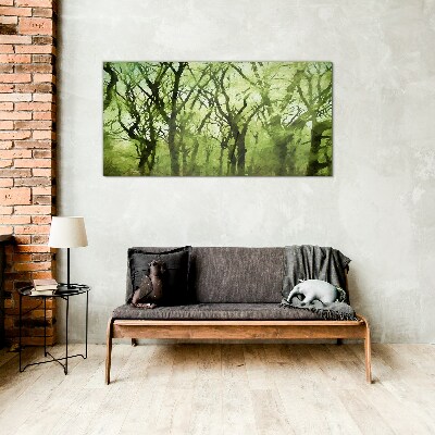 Green forests in misty light Glass art print