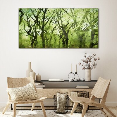Green forests in misty light Glass art print