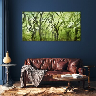 Green forests in misty light Glass art print