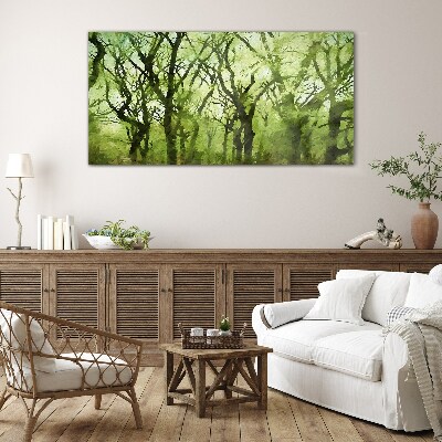 Green forests in misty light Glass art print