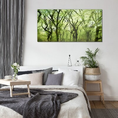 Green forests in misty light Glass art print