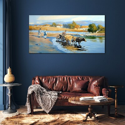 Rural landscape with oxen Wall art on glass
