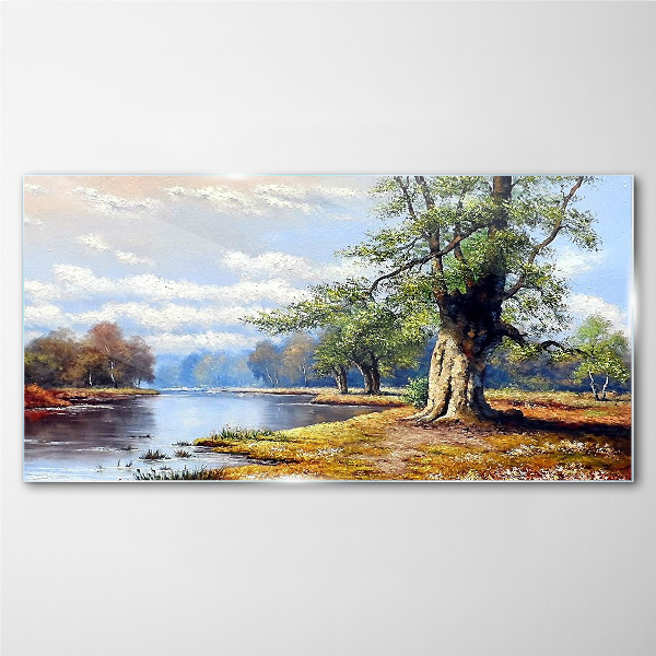 A peaceful landscape by the river Wall art on glass