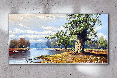 A peaceful landscape by the river Wall art on glass