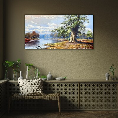 A peaceful landscape by the river Wall art on glass
