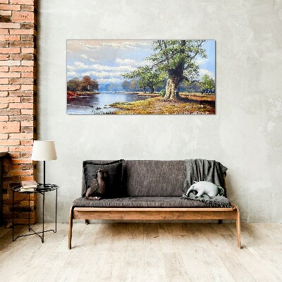 A peaceful landscape by the river Wall art on glass