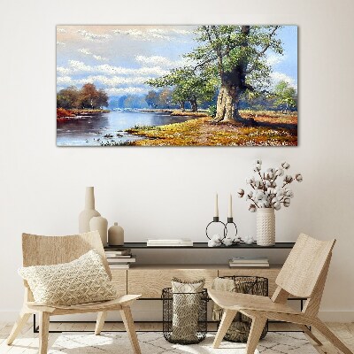 A peaceful landscape by the river Wall art on glass