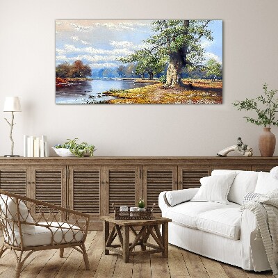 A peaceful landscape by the river Wall art on glass