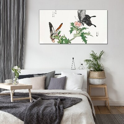 Butterflies against the background of vegetation Glass art print