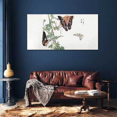 Butterflies on a background of flowers Glass art print