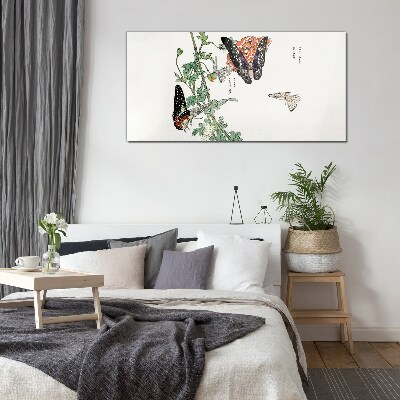 Butterflies on a background of flowers Glass art print