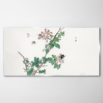 Flower branch with insects Glass art print