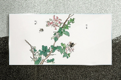 Flower branch with insects Glass art print
