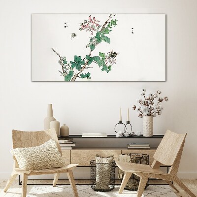 Flower branch with insects Glass art print