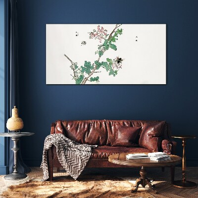 Flower branch with insects Glass art print