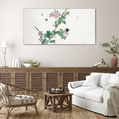 Flower branch with insects Glass art print