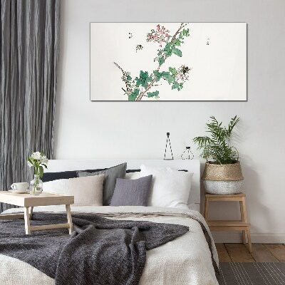 Flower branch with insects Glass art print