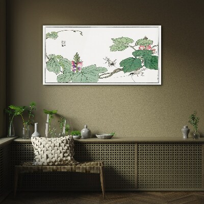 Flowers and insects in harmony Wall art on glass