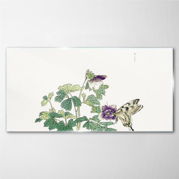 Floral harmony with butterfly Glass art print