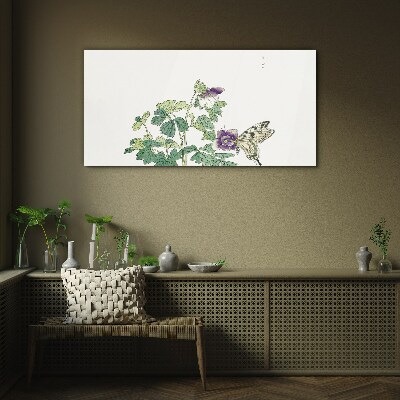 Floral harmony with butterfly Glass art print