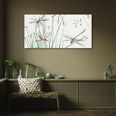 Slender dragonflies in green surroundings Wall art on glass