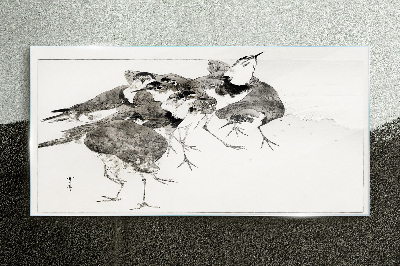 A flock of birds against a white background Glass art print