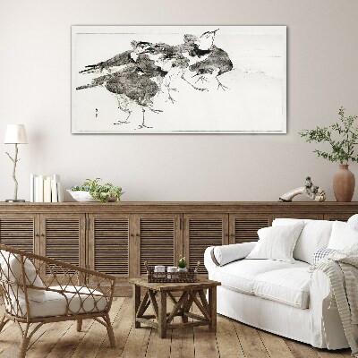A flock of birds against a white background Glass art print