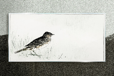 Bird on the grass background Glass art print