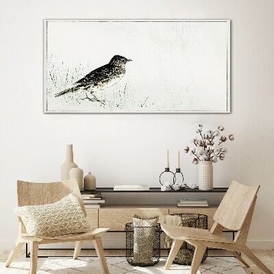 Bird on the grass background Glass art print