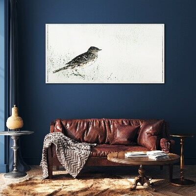 Bird on the grass background Glass art print