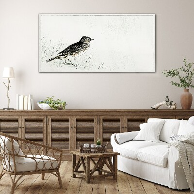 Bird on the grass background Glass art print