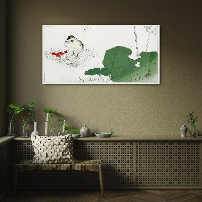 A winged guest in a green environment Wall art on glass