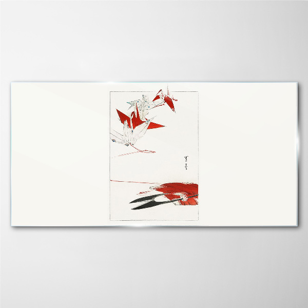 Red birds on white background Glass art print