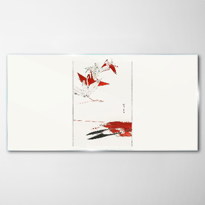 Red birds on white background Glass art print