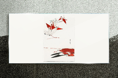 Red birds on white background Glass art print