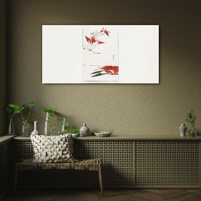 Red birds on white background Glass art print