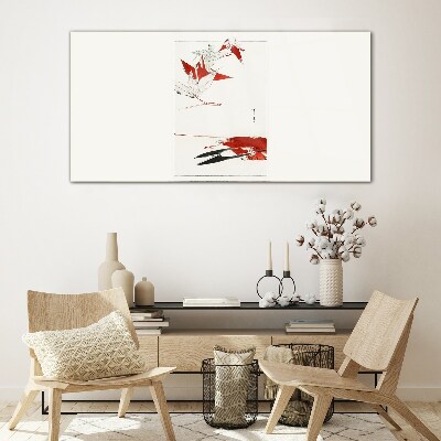 Red birds on white background Glass art print