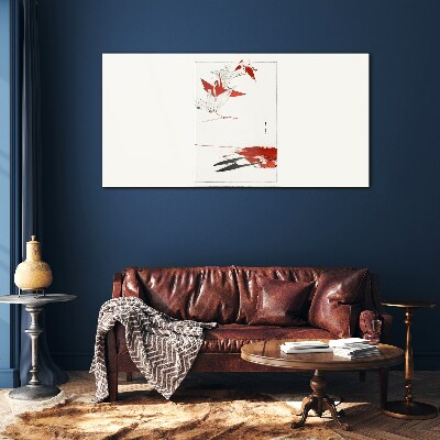 Red birds on white background Glass art print