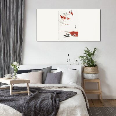 Red birds on white background Glass art print