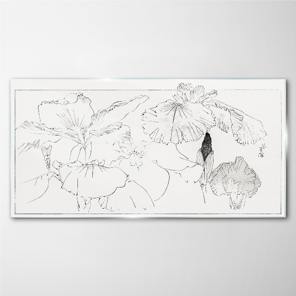 Floral compositions in delicate lines Wall art on glass