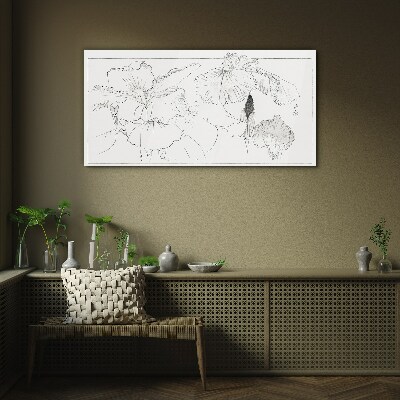 Floral compositions in delicate lines Wall art on glass