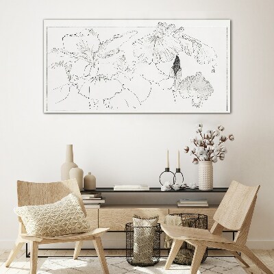 Floral compositions in delicate lines Wall art on glass