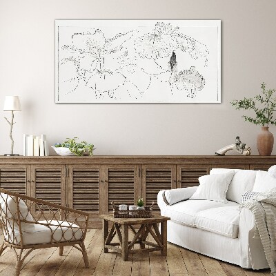 Floral compositions in delicate lines Wall art on glass